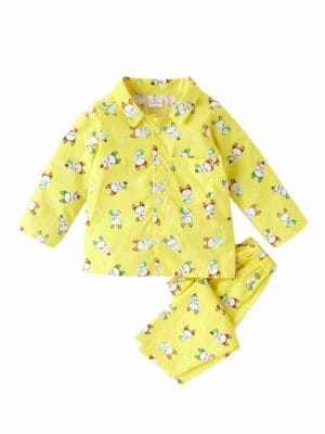 Kids Sleepsuit for Baby Boy’s and Girl’s Topwear and Pajamas Set Long Sleeve Sleepwear Baby Clothing Sets - Yellow Snowman Theme