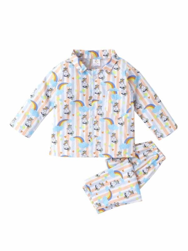 Kids Sleepsuit for Baby Boy’s and Girl’s Topwear and Pajamas Set Long Sleeve Sleepwear Baby Clothing Sets - Cloud Rainbow