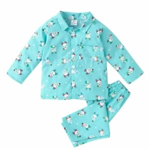 Kids Sleepsuit for Baby Boy’s and Girl’s Topwear and Pajamas Set Long Sleeve Sleepwear Baby Clothing Sets - Blue Snowman Theme