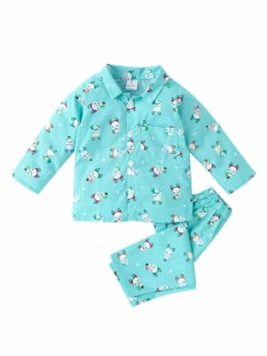 Kids Sleepsuit for Baby Boy’s and Girl’s Topwear and Pajamas Set Long Sleeve Sleepwear Baby Clothing Sets - Blue Snowman Theme