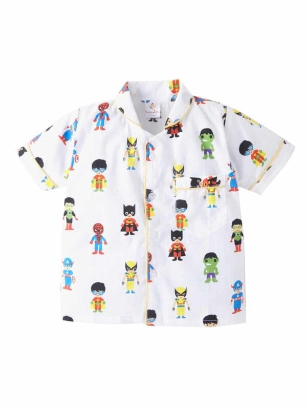 Kids Sleepsuit for Baby Boy’s and Girl’s Topwear and Pajamas Set Long Sleeve Sleepwear Baby Clothing Sets - White Superhero Theme - Image 2