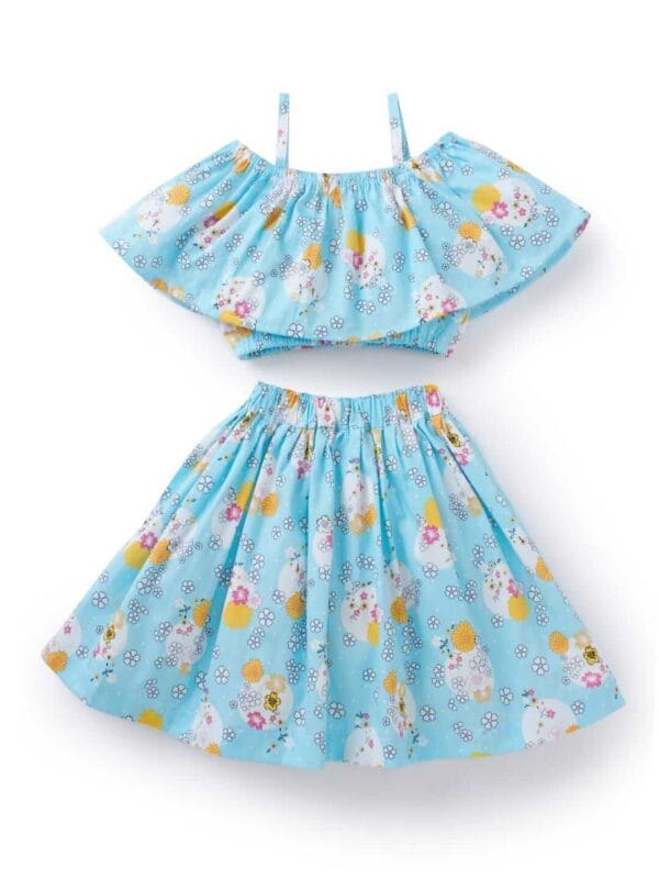 Girl Dress Knee Length Check Frock Floral Prints Girls Sleeveles Dress Midi Wedding Party Dress Top Bottom Off Sholder - Jasmine Floral - Image 6