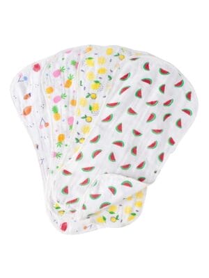 Organic Burp Cloths for Baby Boys and Girl Triple Layer Multipurpose Muslin Burp Gift set - Fruits Print Set of 4