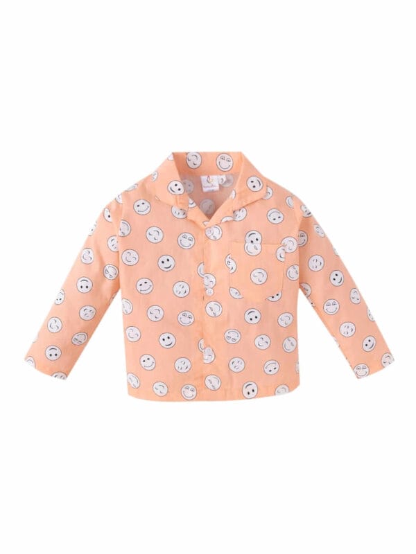Kids Sleepsuit for Baby Boy’s and Girl’s Topwear and Pajamas Set Long Sleeve Sleepwear Baby Clothing Sets - Orange Smiley Print - Image 2