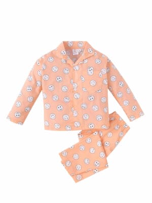 Kids Sleepsuit for Baby Boy’s and Girl’s Topwear and Pajamas Set Long Sleeve Sleepwear Baby Clothing Sets - Orange Smiley Print