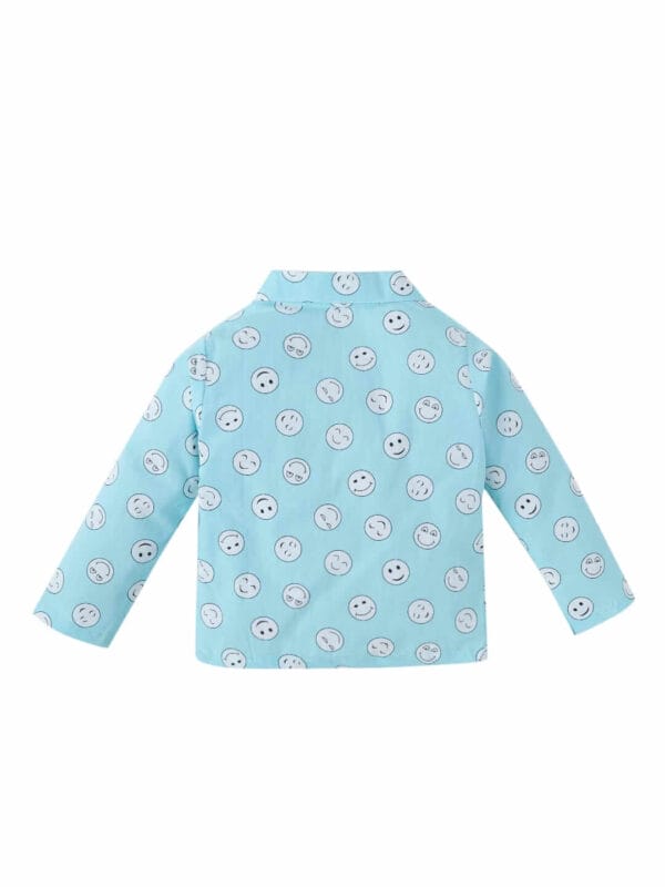 Kids Sleepsuit for Baby Boy’s and Girl’s Topwear and Pajamas Set Long Sleeve Sleepwear Baby Clothing Sets - Light blue Smiley Print - Image 3