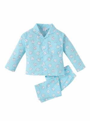 Kids Sleepsuit for Baby Boy’s and Girl’s Topwear and Pajamas Set Long Sleeve Sleepwear Baby Clothing Sets - Light blue Smiley Print