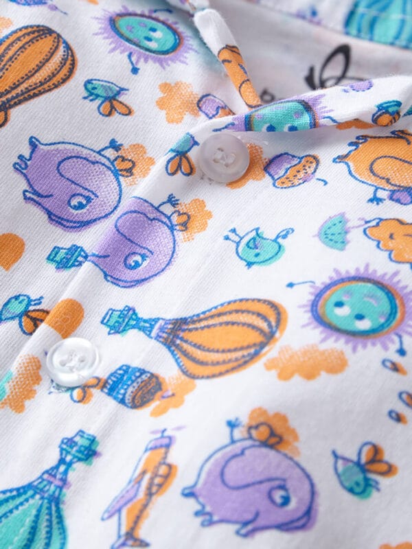 Babywish Front Open Cotton Shirt with Cartoon Print – Newborn Babywear for Boys & Girls