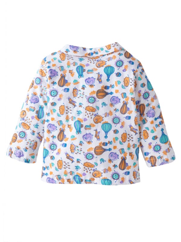 Babywish Front Open Cotton Shirt with Cartoon Print – Newborn Babywear for Boys & Girls