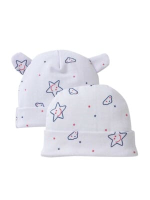 Baby caps for Newborn Fancy knitted Beanies Kids White Ear Bear Hat for Infants 0 - 6 Months baby