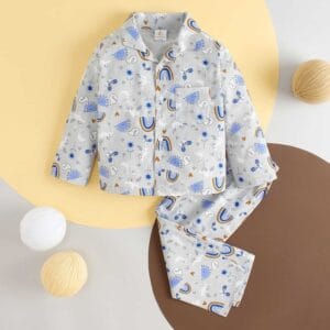 Kids Sleepsuit for Baby Boy’s and Girl’s Topwear and Pajamas Set Long Sleeve Sleepwear Baby Clothing Sets - Grey Apollo Print