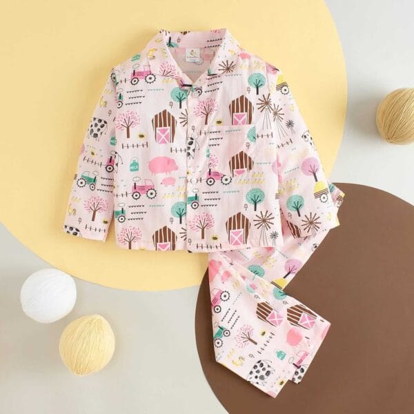 Kids Sleepsuit for Baby Boy’s and Girl’s Topwear and Pajamas Set Long Sleeve Sleepwear Baby Clothing Sets - Peach Tree Print