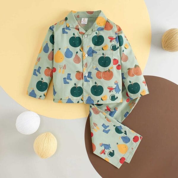 Kids Sleepsuit for Baby Boy’s and Girl’s Topwear and Pajamas Set Long Sleeve Sleepwear Baby Clothing Sets - Green Papaya Print