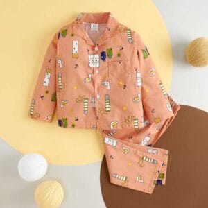 Kids Sleepsuit for Baby Boy’s and Girl’s Topwear and Pajamas Set Long Sleeve Sleepwear Baby Clothing Sets - Peach Swan Print