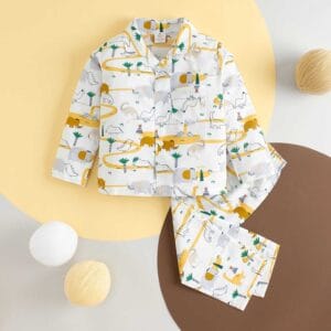 Kids Sleepsuit for Baby Boy’s and Girl’s Topwear and Pajamas Set Long Sleeve Sleepwear Baby Clothing Sets - Yellow Elephant Print