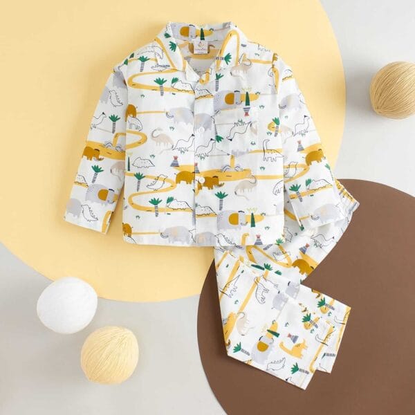 Kids Sleepsuit for Baby Boy’s and Girl’s Topwear and Pajamas Set Long Sleeve Sleepwear Baby Clothing Sets - Yellow Elephant Print