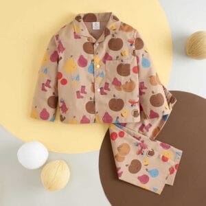 Kids Sleepsuit for Baby Boy’s and Girl’s Topwear and Pajamas Set Long Sleeve Sleepwear Baby Clothing Sets - Peach Papaya Print