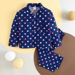 Kids Sleepsuit for Baby Boy’s and Girl’s Topwear and Pajamas Set Long Sleeve Sleepwear Baby Clothing Sets - Blue Polka Dot Print