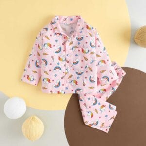 Kids Sleepsuit for Baby Boy’s and Girl’s Topwear and Pajamas Set Long Sleeve Sleepwear Baby Clothing Sets - Pink Unicorn Rainbow