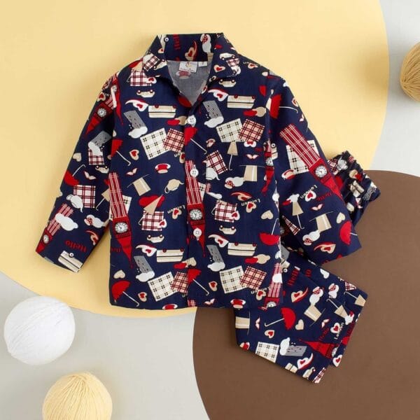 Kids Sleepsuit for Baby Boy’s and Girl’s Topwear and Pajamas Set Long Sleeve Sleepwear Baby Clothing Sets - Blue Clock Print