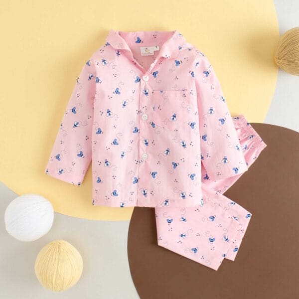 Kids Sleepsuit for Baby Boy’s and Girl’s Topwear and Pajamas Set Long Sleeve Sleepwear Baby Clothing Sets - Peach Butterfly Print