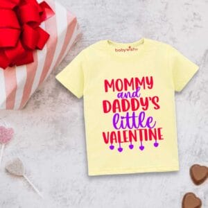 Valentine Day T-shirt for Kids Unisex Valentine Topwear Outfit Printed Half Sleeve Tshirt Dress for Boy n Girl "Mummy Daddy Little Valentine"