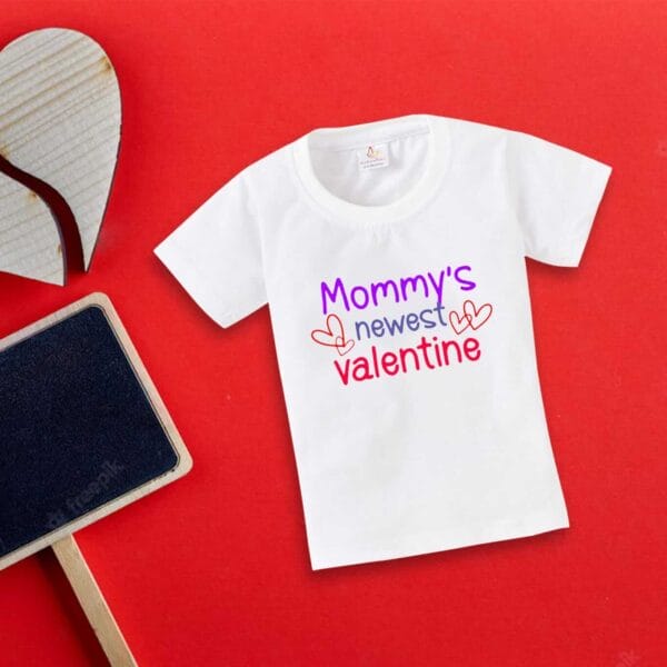 Valentine Day T-shirt for Kids Unisex Valentine Topwear Outfit Printed Half Sleeve Tshirt Dress for Boy n Girl "Mummy's New Valentine" - Image 2