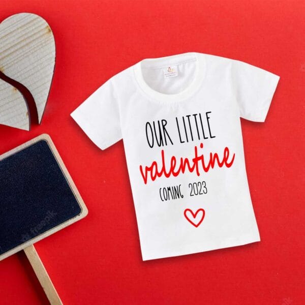 Valentine Day T-shirt for Kids Unisex Valentine Topwear Outfit Printed Half Sleeve Tshirt Dress for Boy n Girl "Our Little Valentine Coming in 2023" - Image 3