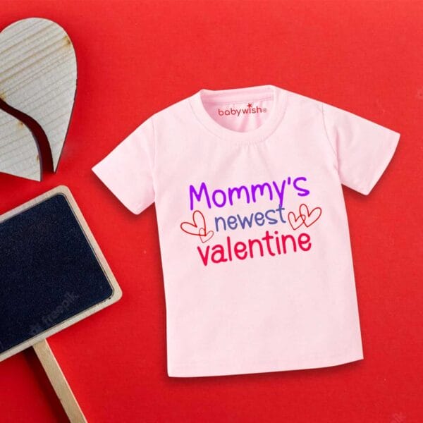 Valentine Day T-shirt for Kids Unisex Valentine Topwear Outfit Printed Half Sleeve Tshirt Dress for Boy n Girl "Mummy's New Valentine"