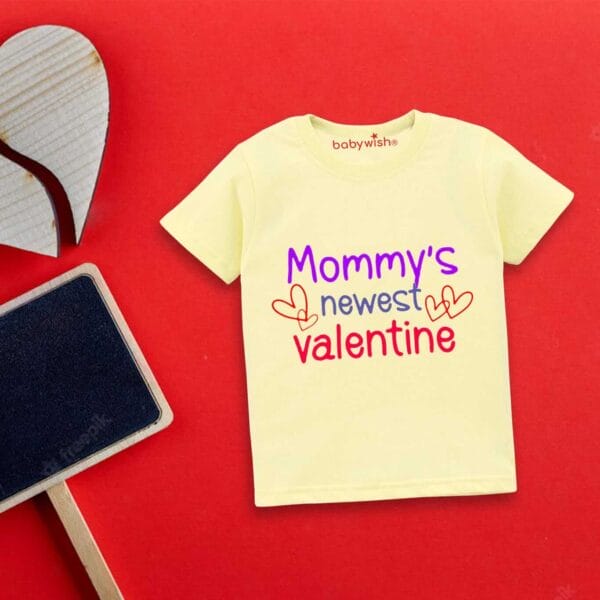 Valentine Day T-shirt for Kids Unisex Valentine Topwear Outfit Printed Half Sleeve Tshirt Dress for Boy n Girl "Mummy's New Valentine" - Image 3