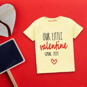 Valentine Day T-shirt for Kids Unisex Valentine Topwear Outfit Printed Half Sleeve Tshirt Dress for Boy n Girl "Our Little Valentine Coming in 2023"