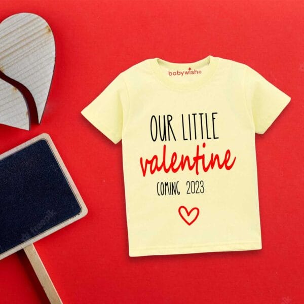 Valentine Day T-shirt for Kids Unisex Valentine Topwear Outfit Printed Half Sleeve Tshirt Dress for Boy n Girl "Our Little Valentine Coming in 2023"