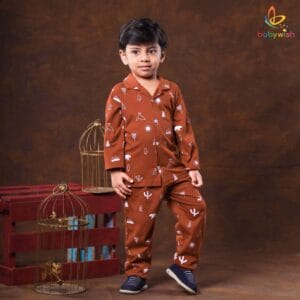 Red cotton sleepsuit for kids aged 1 to 6 years by Babywish