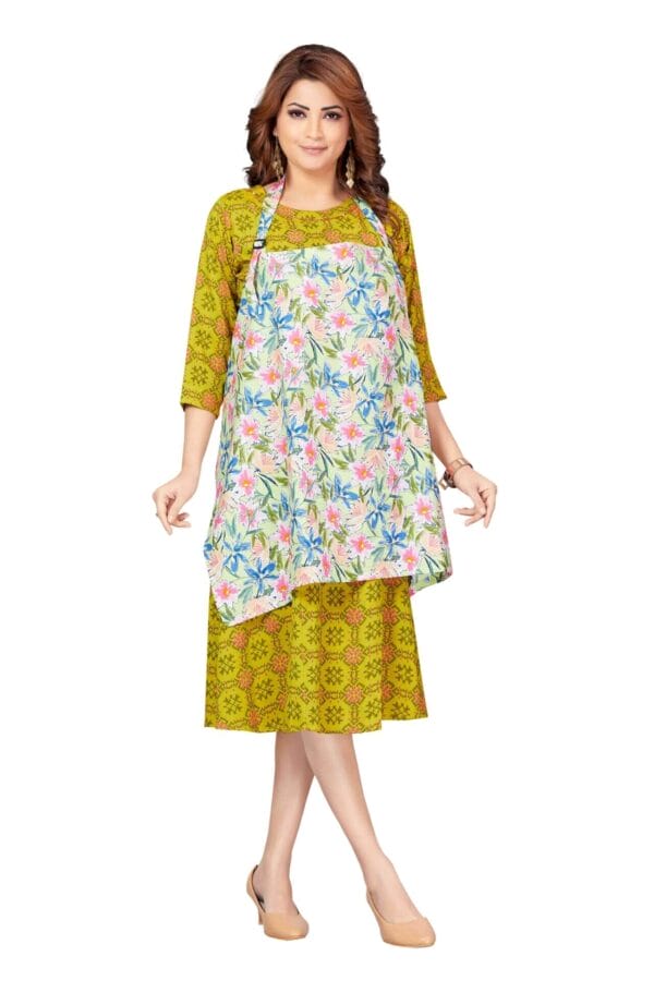 Mother wearing Babywish pastel floral cotton nursing cover during breastfeeding