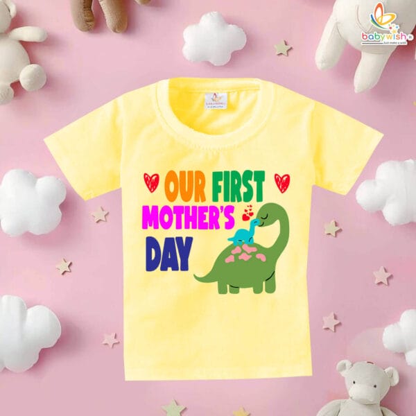 Our First Mothers Day Dinosaur Print Babywish Tshirt Adorable Baby Tshirt perfect for your baby - Image 4