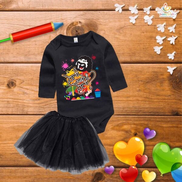 Newborn girls tutu skirt Full Sleeve romper Holi print onesies bodysuits for baby 0 to 12 months - Image 2