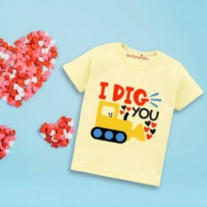 Valentine Day T-shirt for Kids Unisex Valentine Topwear Outfit Printed Half Sleeve Tshirt Dress for Boy n Girl "I Dig You on Valentine"