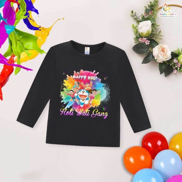 My First Holi Full Sleeve T-shirt – Happy Holi Cartoon Print Baby Outfit for Boys & Girls – Babywish - Image 3