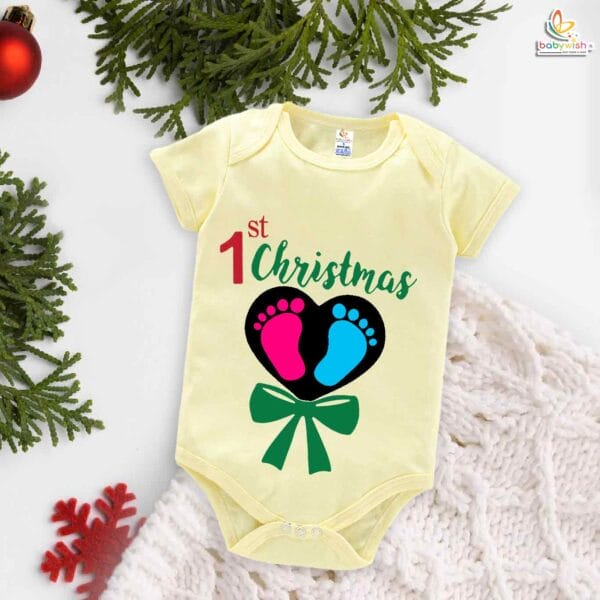 Babywish Christmas Romper Clothes My First Merry Christmas Bodysuits 1st Christmas Footprints - Image 3
