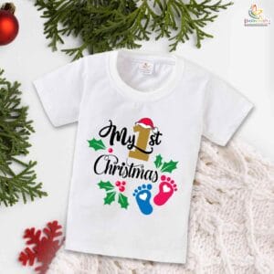 Babywish Christmas T-shirt My First Christmas T-shirt My First Christmas Foot Heart Print
