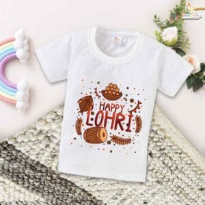 My First Lohri T-Shirt | Happy Lohri Baby Outfit | Punjabi Festival T-Shirt with Sweets Design | Lohri Celebration Clothes | Babywish