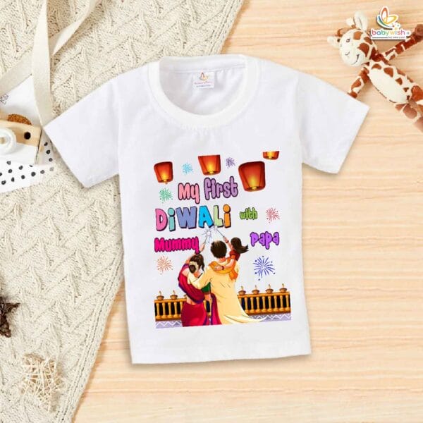 Babywish Baby Diwali T-shirt My First Diwali My First Diwali with Mom & Dad
