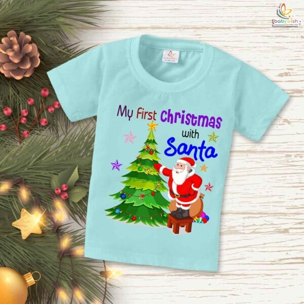 Babywish Christmas T-shirt My First Christmas T-shirt Santa And X-mas-tree Christmas Print - Image 2