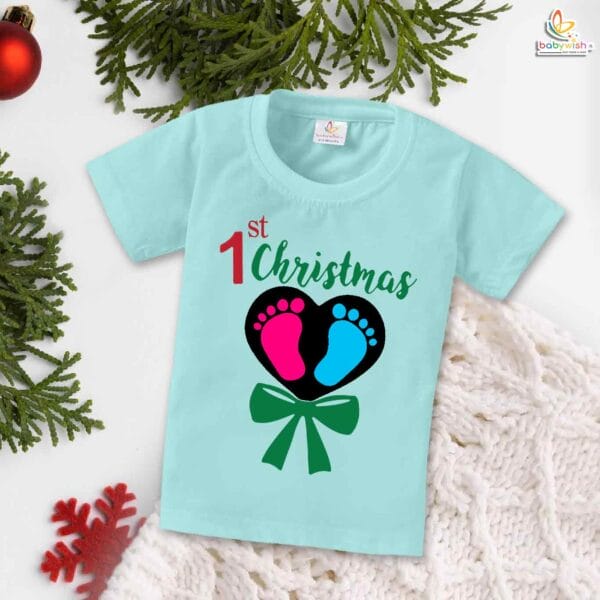 Babywish Christmas T-shirt My First Christmas T-shirt 1st Christmas Footprints - Image 2