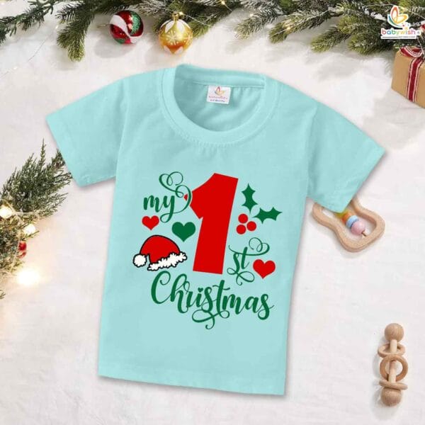 Babywish Christmas T-shirt My First Christmas T-shirt Christmas Cap Print Design - Image 2