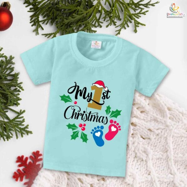 Babywish Christmas T-shirt My First Christmas T-shirt My First Christmas Foot Heart Print - Image 2