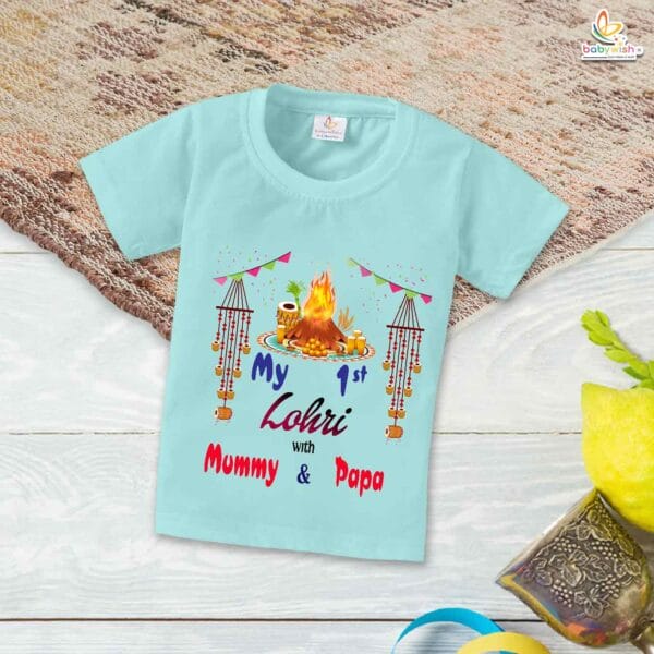 My First Lohri T-Shirt | Lohri with Mummy & Papa Baby Tee | Punjabi Festival Outfit for Babies & Toddlers | Lohri Celebration Clothes | Babywish - Image 2
