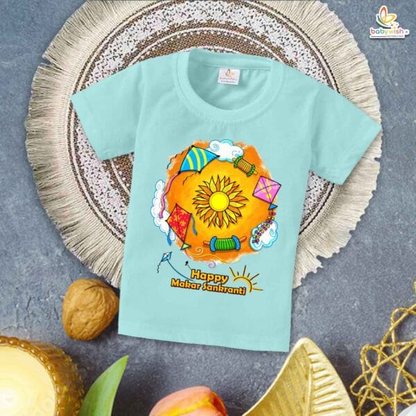 Makar Sankranti Sunflower Baby T-Shirt – My First Makar Sankranti Festival Outfit for Newborn & Infant | Cute Baby Makar Sankranti T-shirt – Babywish - Image 2