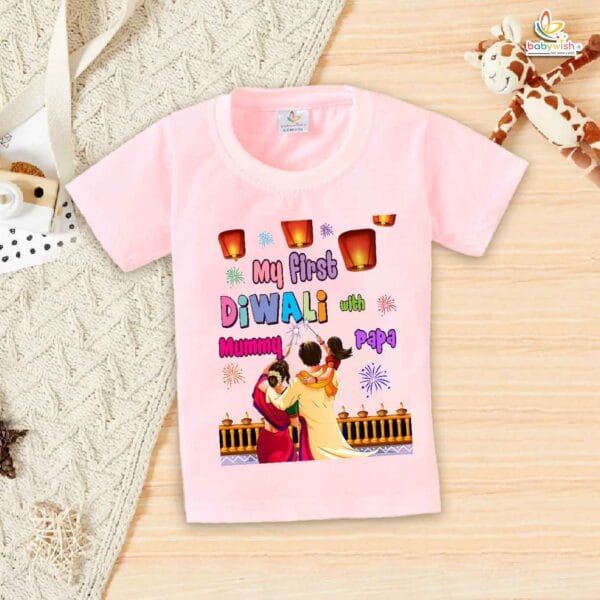Babywish Baby Diwali T-shirt My First Diwali My First Diwali with Mom & Dad - Image 3