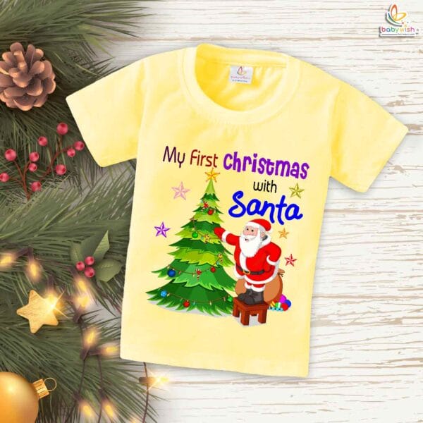 Babywish Christmas T-shirt My First Christmas T-shirt Santa And X-mas-tree Christmas Print - Image 4